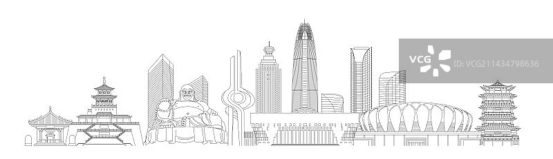 济南城市地标建筑矢量插画海报图片素材