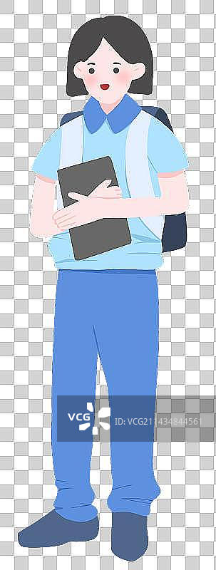 抱着书本背着书包站着的中学生/高中生图片素材