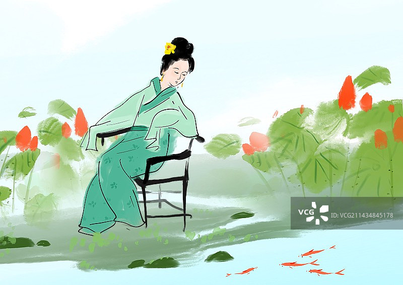 中国风古代美女节气夏天大暑立夏插画图片素材