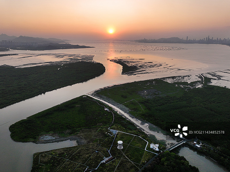 广东省深圳市福田区红树林生态公园国家级自然保护区福田保税区航拍图片素材