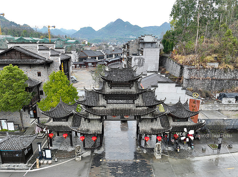 湖南省湘西州茶峒古镇边城景区航拍图片素材