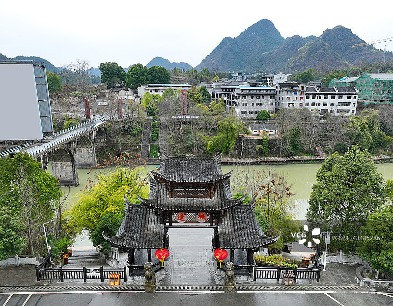 湖南省湘西州茶峒古镇边城景区航拍图片素材