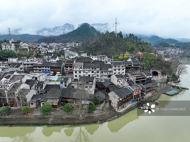 湖南省湘西州茶峒古镇边城景区航拍图片素材