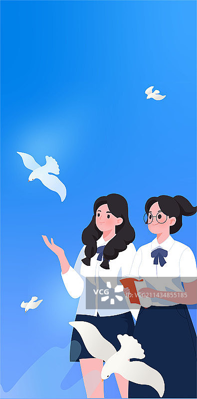 高中生高考五四七五四青年节矢量女生插画图片素材