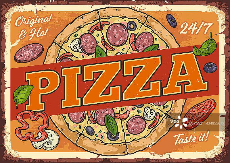 彩色复古披萨外卖海报图片素材