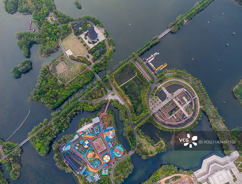 洋湖湿地公园航拍视角图片素材