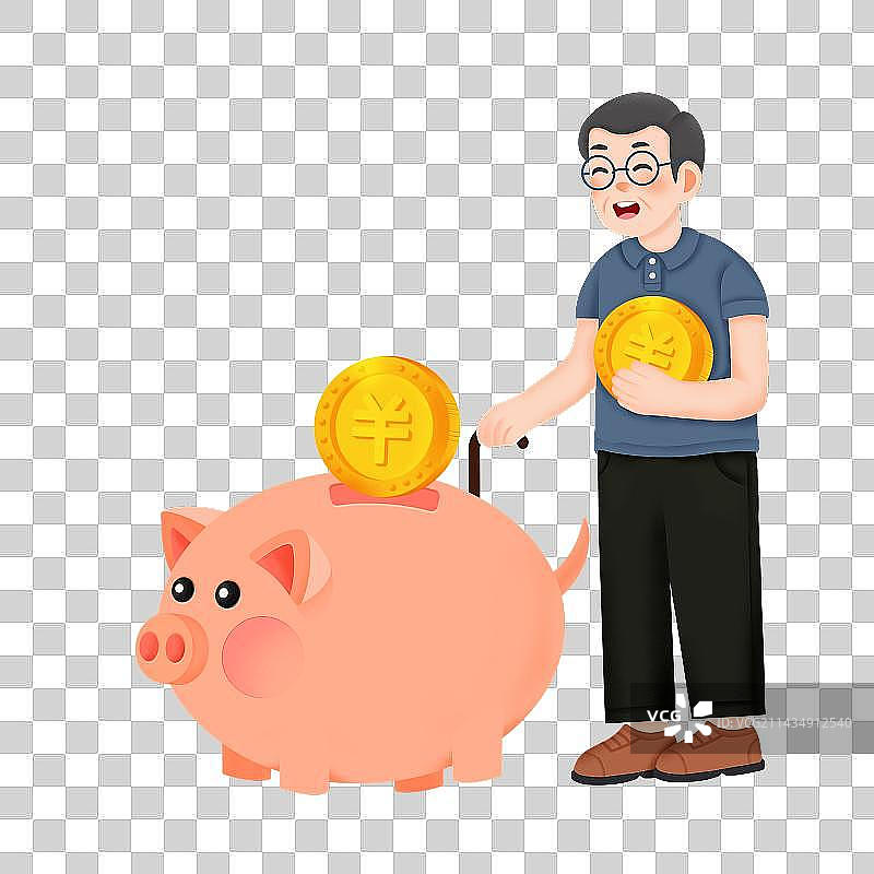 老年人和小猪存钱罐，金币图片素材