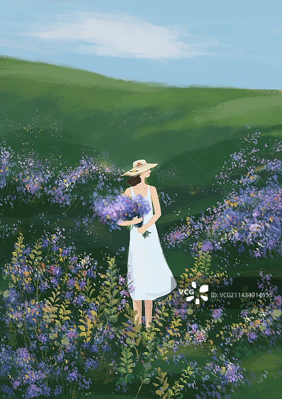 漫步花丛中采野花图片素材