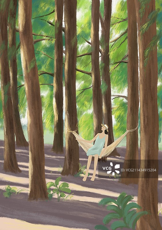 夏天树林里的悠闲时光图片素材