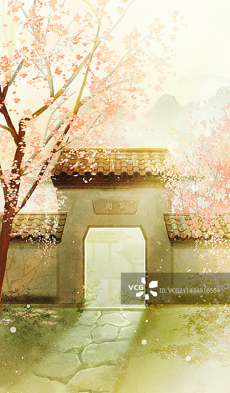 古风场景建筑亭子远山图片素材