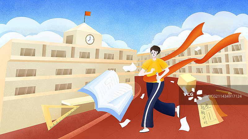 高中生高考毕业加油扁平风插画图片素材