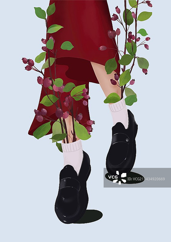 扁平化女生脚部创意花图片素材