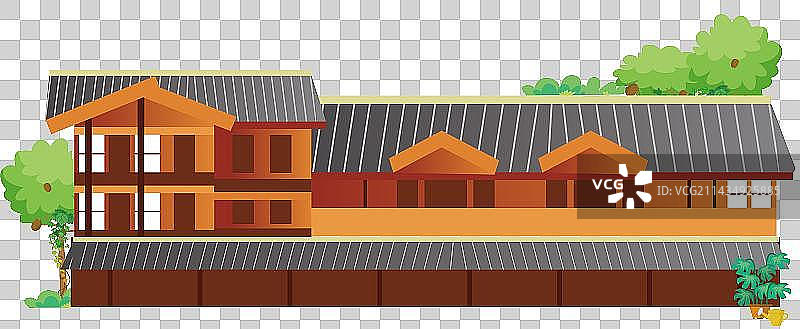 重庆三桥洞风情街景区古风建筑矢量插画图片素材