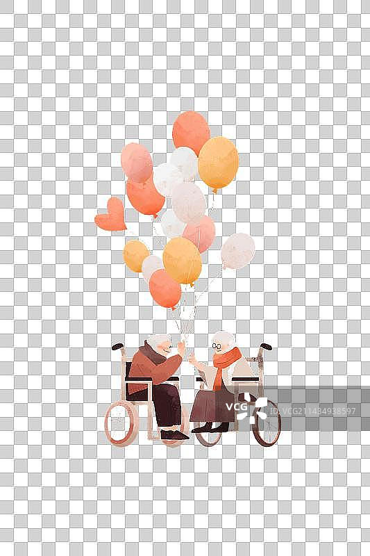 手绘肌理风格的幸福的老人夫妻图片素材