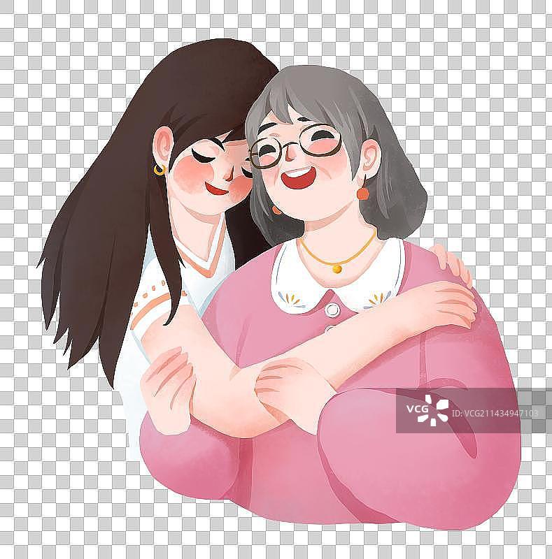 母亲节插画元素拥抱的母女图片素材
