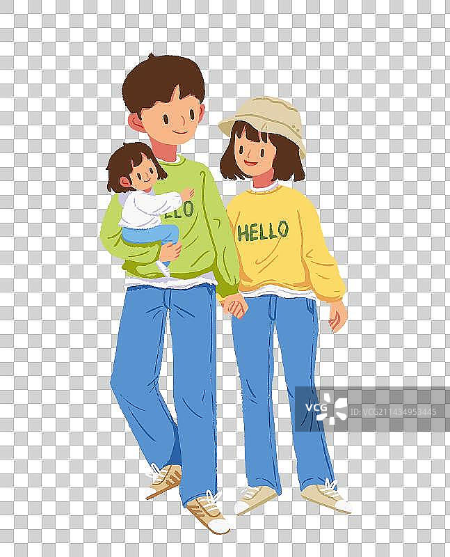 一家三口散步全家福插画图片素材