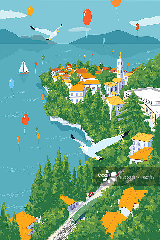 港口城市插画图片素材