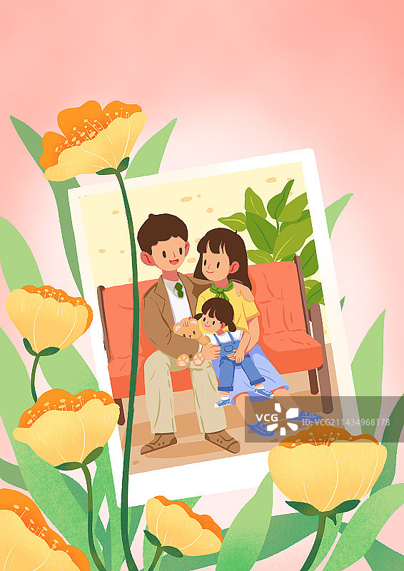花丛中坐在沙发上插画图片素材