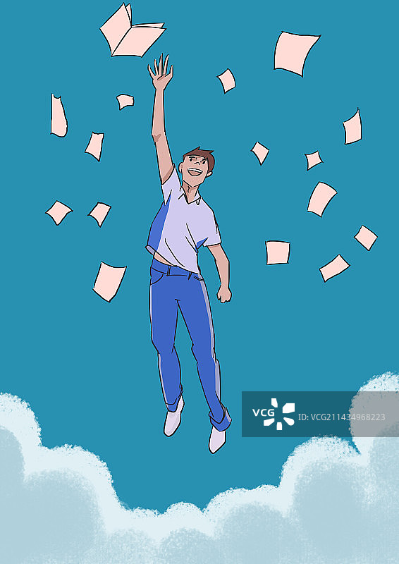 青春活力年轻人青少年孩子学生高中生考试高考庆祝欢呼成年成功学业有成跳跃跳起插画图片素材