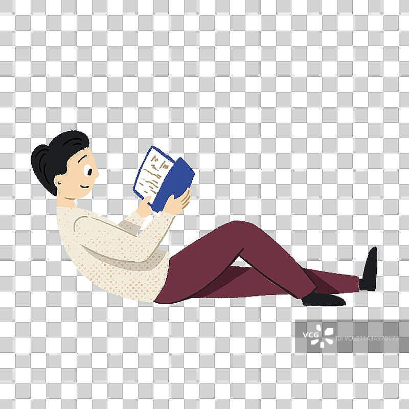 躺着看书的人卡通扁平插画图片素材