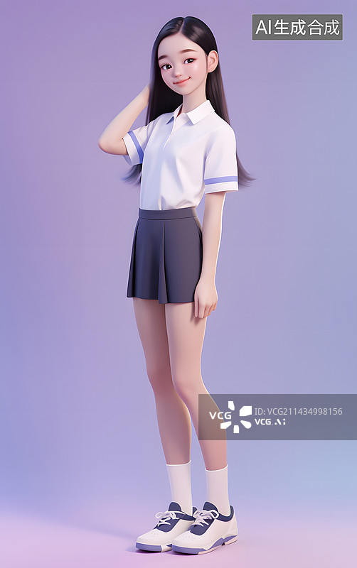 【AI数字艺术】女学生形象3D卡通人物图片素材