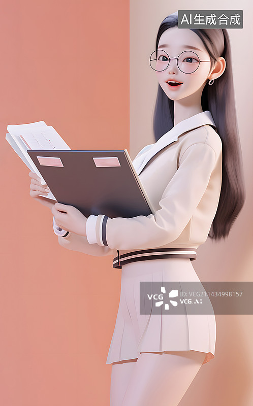【AI数字艺术】女学生形象3D卡通人物图片素材