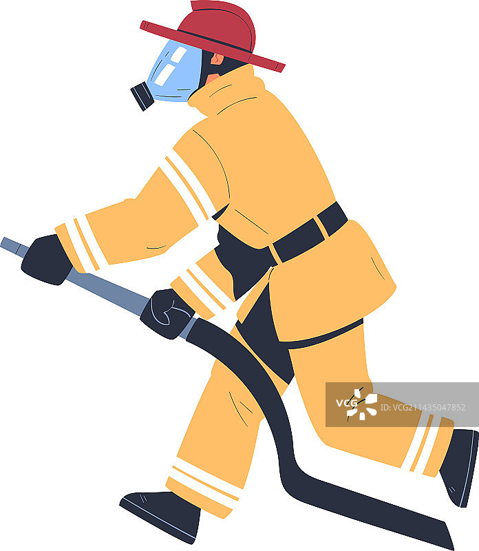 专业消防员奔跑着拿着水管图片素材