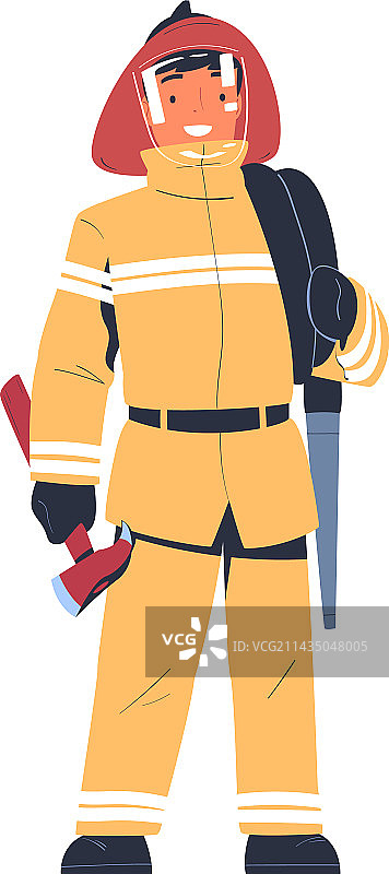 手持斧头的专业消防员图片素材