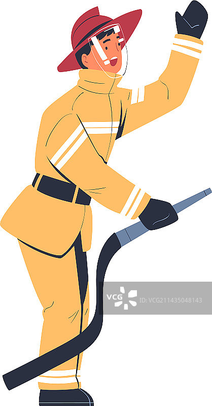 专业消防员使用消防水带图片素材