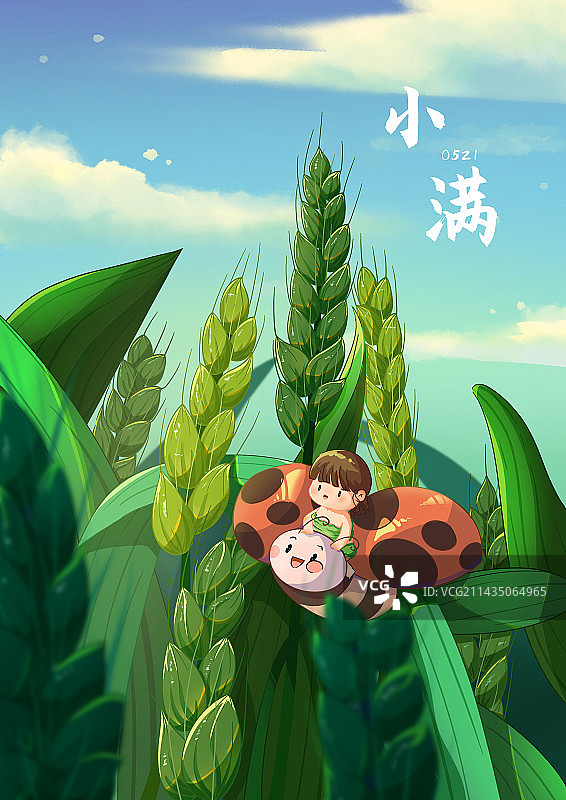 节气海报 小满儿童插画趣味色彩手绘插画图片素材