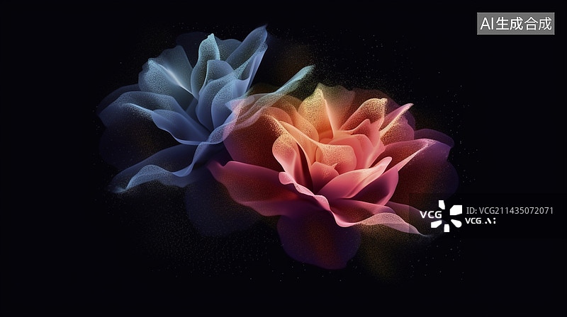 【AI数字艺术】【AIGC】梦幻粒子组成的花朵概念插画图片素材