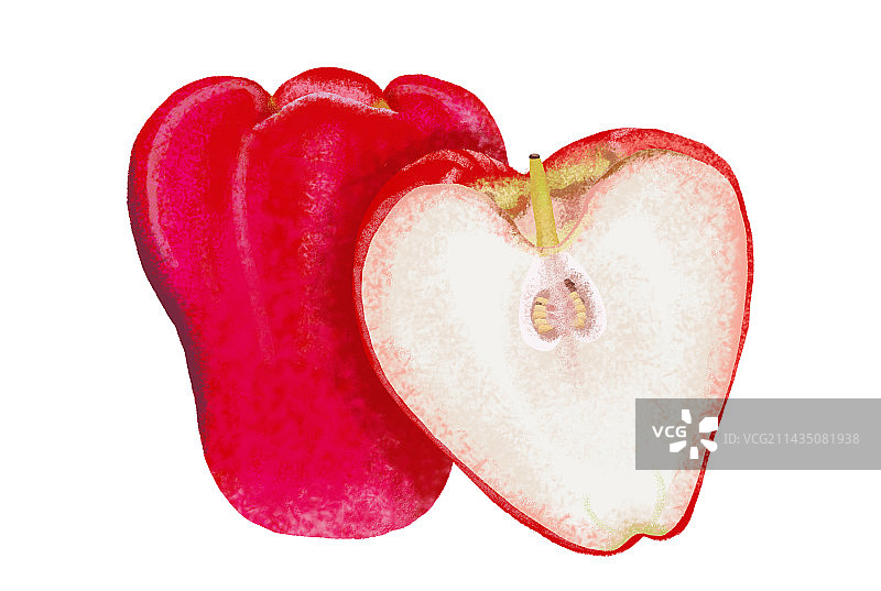 一个完整的莲雾和切开的莲雾图片素材