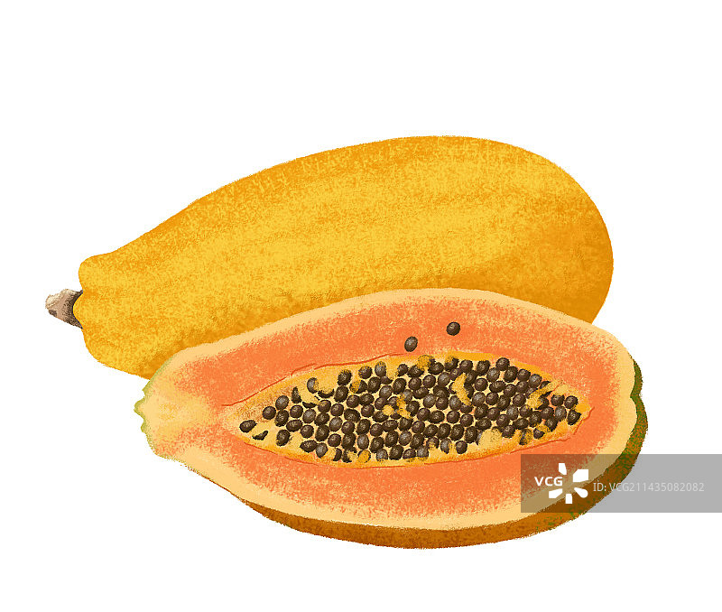 一个完整的木瓜和切开的木瓜图片素材