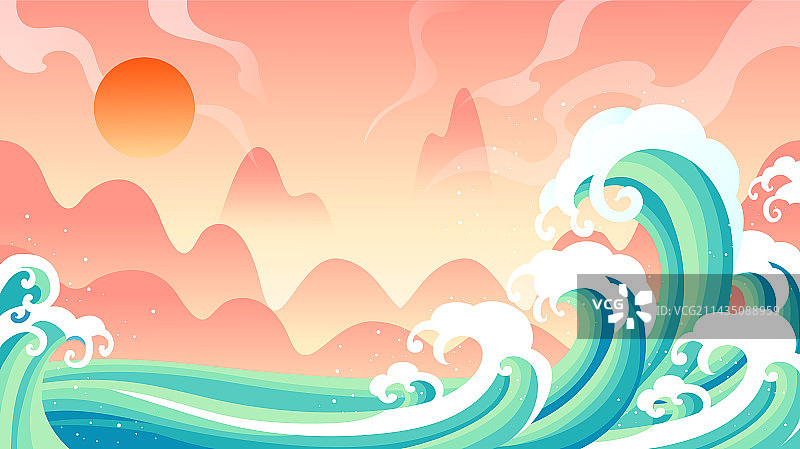 鲤鱼跃龙门金榜题名高考加油国潮山水插画背景图片素材