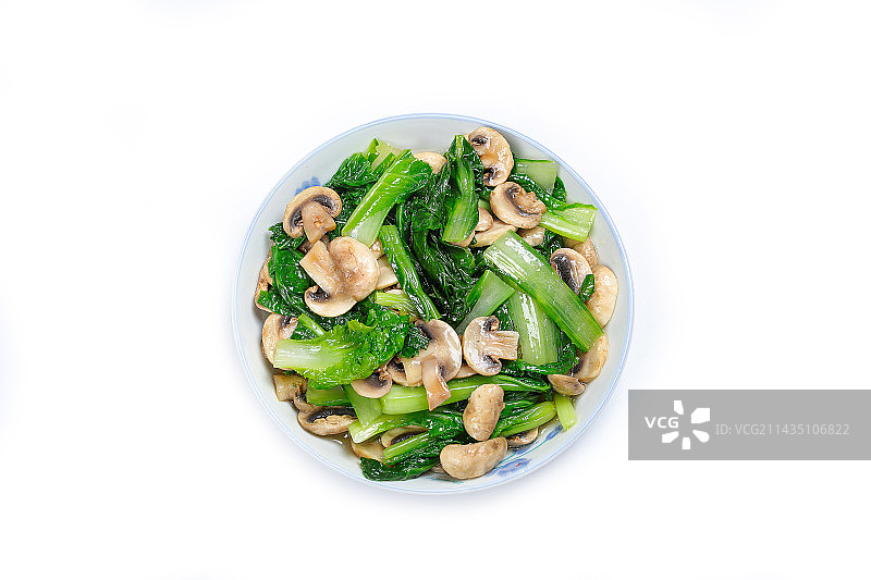 家常素食菜肴小白菜炒口蘑图片素材