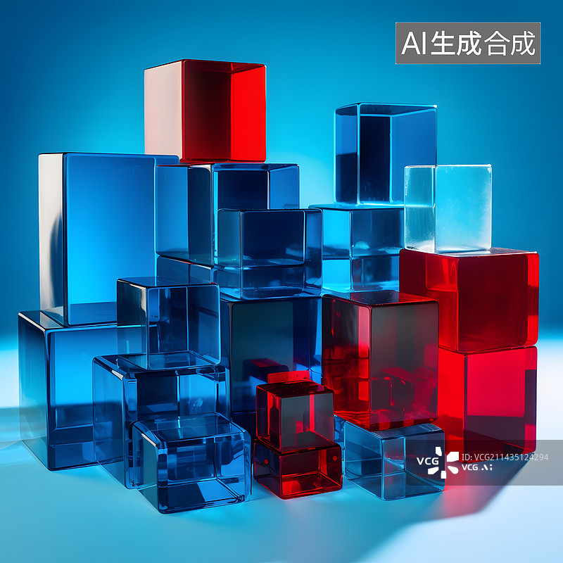 【AI数字艺术】3D立体装置艺术水晶透明立方体图片素材