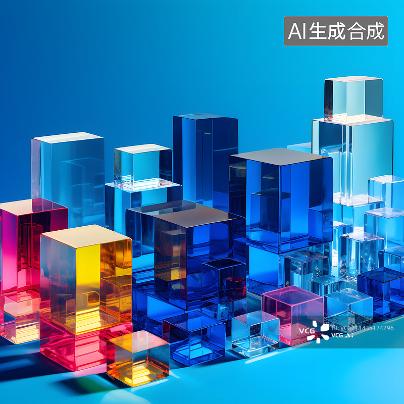【AI数字艺术】3D立体装置艺术水晶透明立方体图片素材