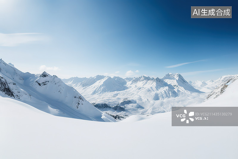 【AI数字艺术】蓝天白云下的雪山图片素材
