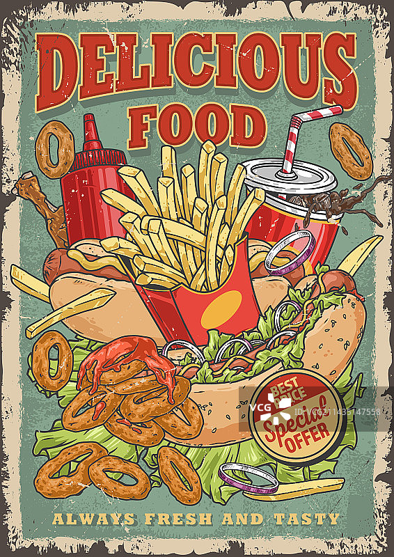 美味食物复古彩色海报图片素材