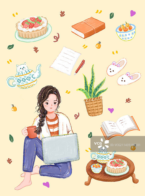 独处办公女孩宅家小物件图片素材