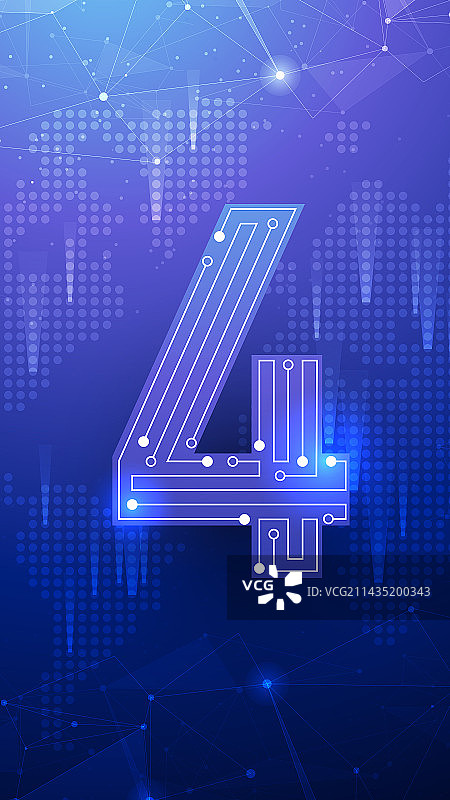 科技风格数字4矢量可编辑插画图片素材