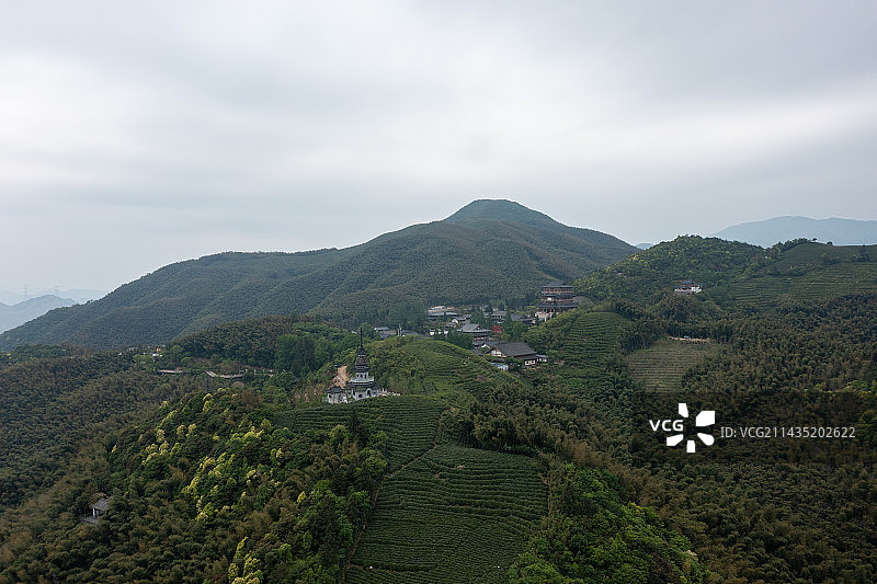 航拍杭州径山寺茶园风光图片素材
