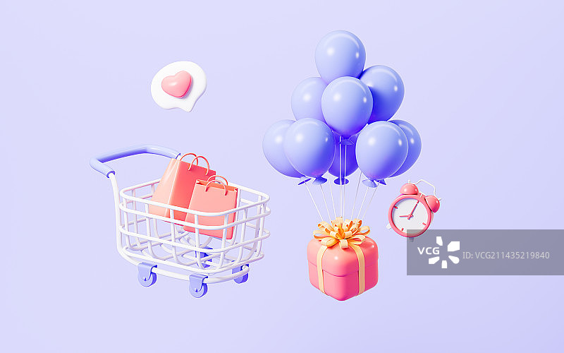 购物车与礼物3D渲染图片素材