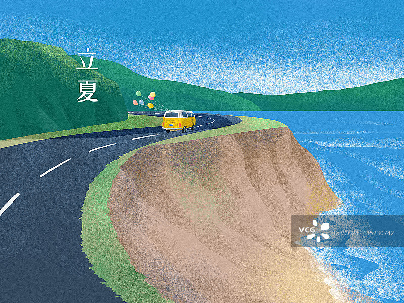 沿海公路上的面包车图片素材