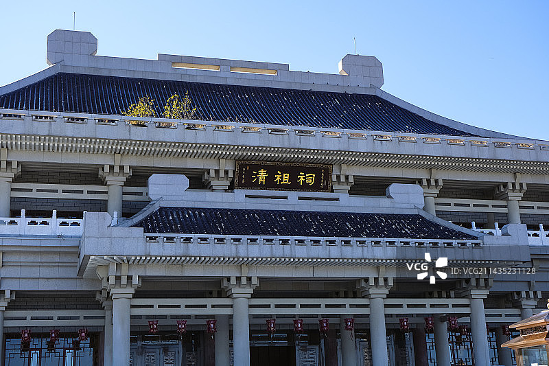 吉林省敦化市六鼎山文化旅游区秋天美景清祖祠全景图片素材