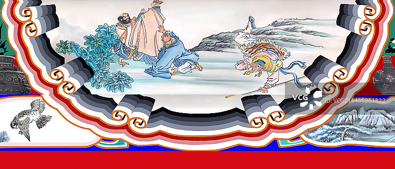 颐和园长廊里的包袱锦苏式彩画西游记三打白骨精图片素材
