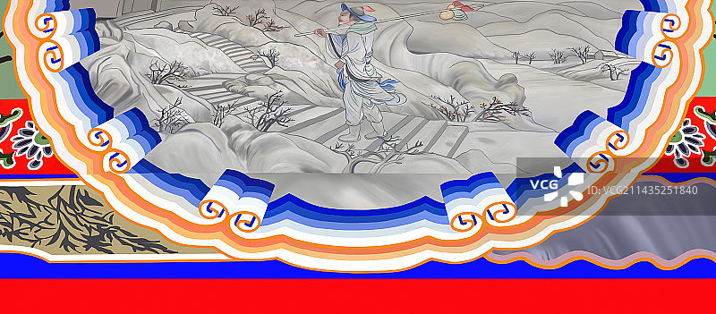 颐和园长廊里的包袱锦苏式彩画水浒传林冲风雪山神庙图片素材