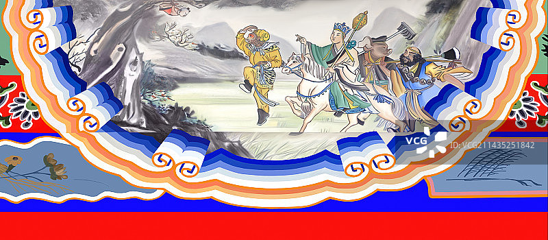 颐和园长廊里的包袱锦苏式彩画西游记大战红孩儿图片素材