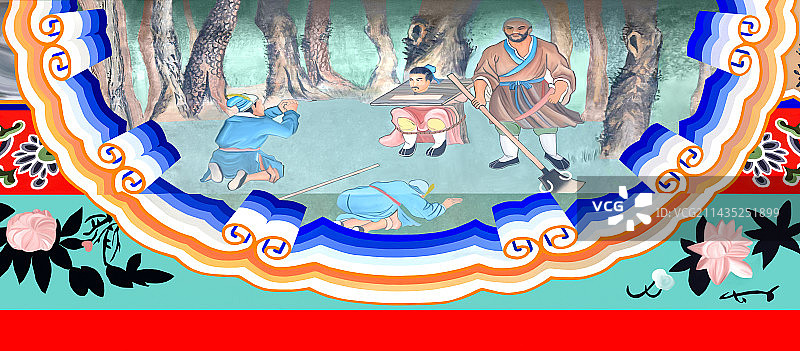 颐和园长廊里的包袱锦苏式彩画水浒传野猪林图片素材