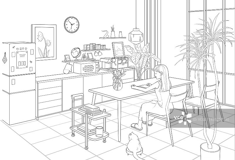 室内家居家具生活客厅线稿图片素材